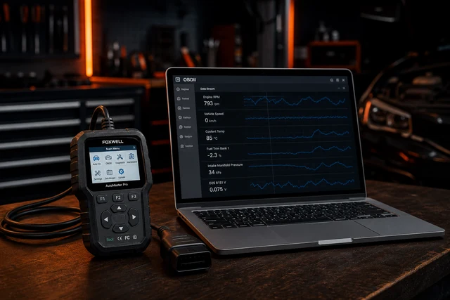 Steuergerät-Verkabelung und Multimeter auf Werktisch